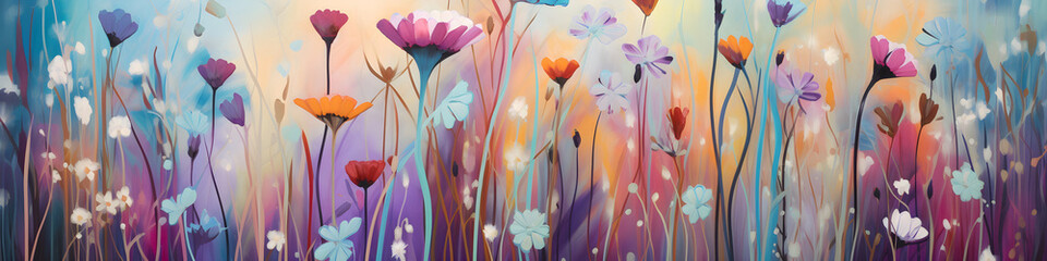 artistic abstract painting of wildflowers background banner