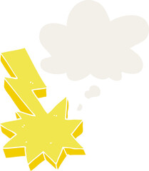 cartoon lightning strike with thought bubble in retro style