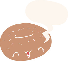 cute cartoon donut with speech bubble in retro style