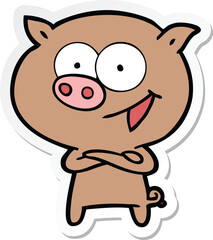 sticker of a cheerful pig cartoon