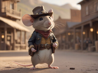 Raton vestido de sheriff en el lejano oeste