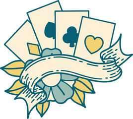 iconic tattoo style image of cards and banner
