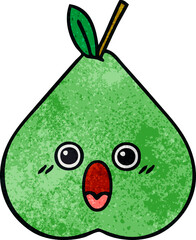 retro grunge texture cartoon of a green pear