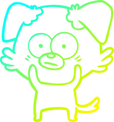 cold gradient line drawing of a nervous dog cartoon