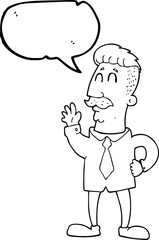 freehand drawn speech bubble cartoon office man waving