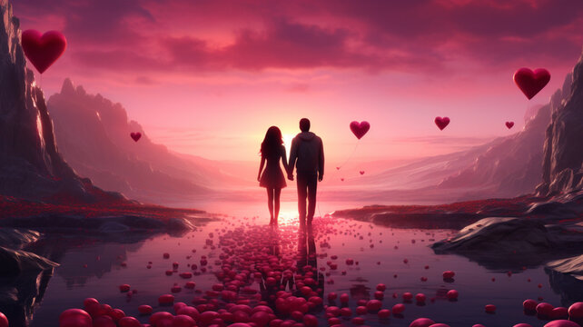 heart in the sky  front on couple on valentine's Day || background with heart