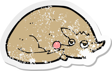 retro distressed sticker of a cartoon curled up dog
