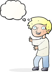 cartoon excited boy with thought bubble