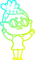 cold gradient line drawing of a cartoon annoyed woman