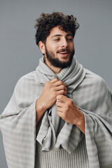 Model person handsome adult style young portrait white beard guy face background men