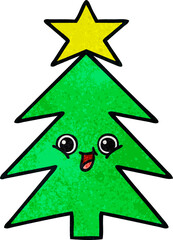 retro grunge texture cartoon of a christmas tree