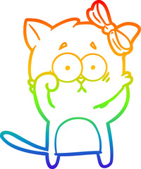 rainbow gradient line drawing of a cartoon cat