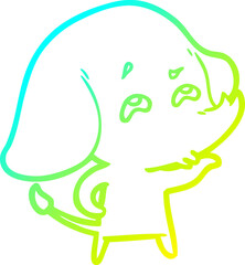 cold gradient line drawing of a cartoon elephant remembering