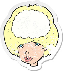 retro distressed sticker of a cartoon empty headed woman