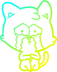 cold gradient line drawing of a crying cat cartoon