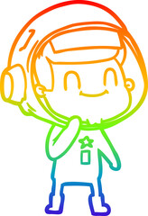 rainbow gradient line drawing of a happy cartoon astronaut