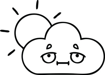 line drawing cartoon of a storm cloud and sun