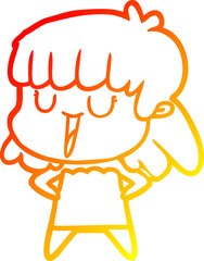 warm gradient line drawing of a cartoon woman laughing