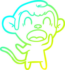 cold gradient line drawing of a shouting cartoon monkey