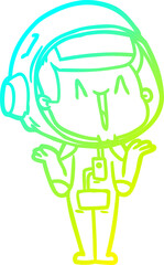cold gradient line drawing of a happy cartoon astronaut shrugging shoulders