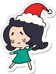 hand drawn christmas sticker cartoon of kawaii girl