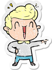 distressed sticker of a cartoon excited man