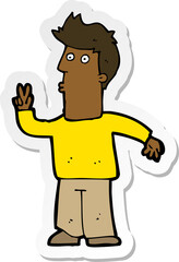 sticker of a cartoon man giving peace sign