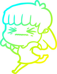 cold gradient line drawing of a cartoon angry girl