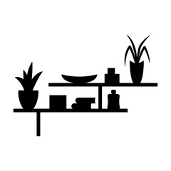 Wall shelf icon. Black silhouette. Horizontal front view. Vector simple flat graphic illustration. Isolated object on a white background. Isolate.
