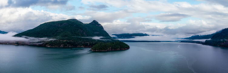 Fototapeta na wymiar Howe Sound with Canadian Mountain Landscape Nature Aerial Background.