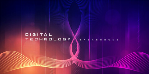 Digital technology futuristic big data orange purple background, cyber nano information, abstract communication, Ai innovation future tech data, internet network speed connection line dot illustration