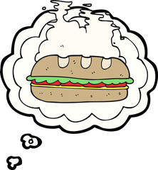freehand drawn thought bubble cartoon huge sandwich