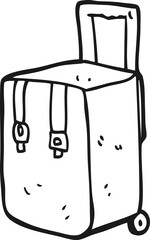 freehand drawn black and white cartoon luggage