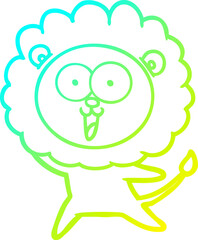 cold gradient line drawing of a happy cartoon lion