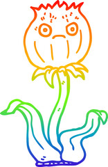 rainbow gradient line drawing of a cartoon thistle