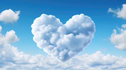 Naklejka na ściany i meble Heavenly love: A blue sky adorned with heart-shaped white clouds creates a dreamy, romantic atmosphere.