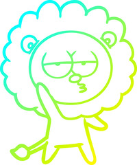 cold gradient line drawing of a cartoon bored lion waving