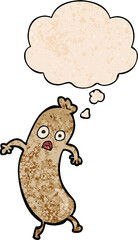 cartoon sausage with thought bubble in grunge texture style