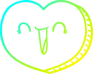 cold gradient line drawing of a cartoon love heart