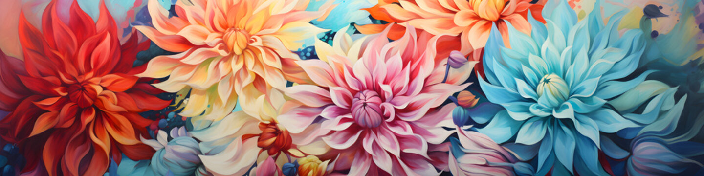 artistic abstract painting of dahlia flowers background banner