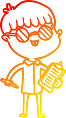 warm gradient line drawing of a cartoon boy wearing spectacles