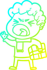 cold gradient line drawing of a cartoon furious man