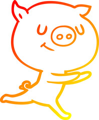 warm gradient line drawing of a happy cartoon pig
