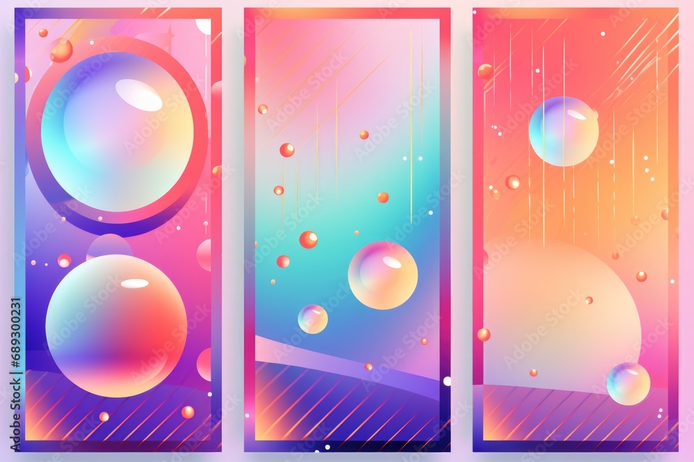 Poster Three vertical banners featuring colorful bubbles. Perfect for adding a playful touch to any design project