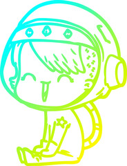 cold gradient line drawing of a happy cartoon space girl