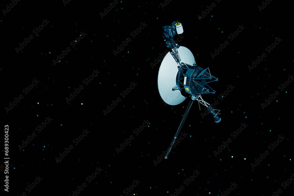 Sticker space probe in deep space. elements of this image furnished by nasa