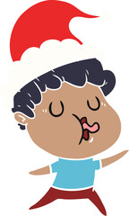 hand drawn flat color illustration of a man singing wearing santa hat