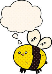 cartoon bee with thought bubble in comic book style