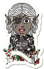 Retro Tattoo Style elf rogue with natural twenty dice roll