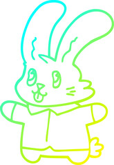 cold gradient line drawing of a cartoon jolly rabbit